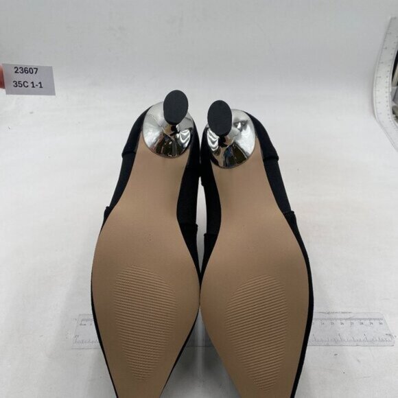 Womens Black Kitten Heeled Ankle Boot Closed Pointed Toe Low Heel Short Booties - Picture 6 of 7